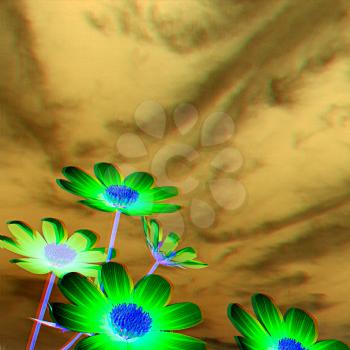 Beautiful Cosmos Flower against the sky. 3D illustration.. Anaglyph. View with red/cyan glasses to see in 3D.