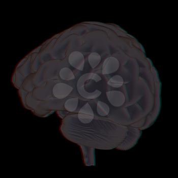 3D illustration of human brain. Anaglyph. View with red/cyan glasses to see in 3D.