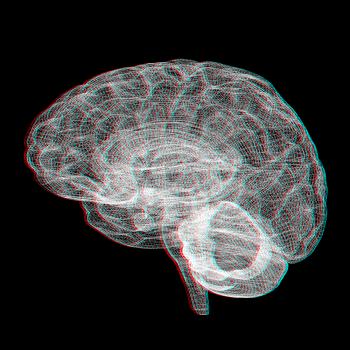 Creative concept of the human brain. Anaglyph. View with red/cyan glasses to see in 3D.