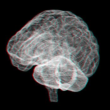 Creative concept of the human brain. Anaglyph. View with red/cyan glasses to see in 3D.