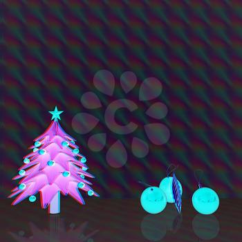 Christmas tree. 3d illustration. Anaglyph. View with red/cyan glasses to see in 3D.