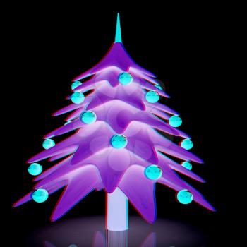 Christmas tree. 3d illustration. Anaglyph. View with red/cyan glasses to see in 3D.