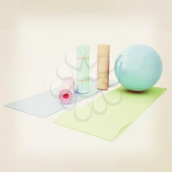 karemat and fitness ball. 3D illustration
