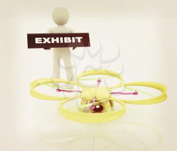 Drone, quadrocopter, with photo camera at the technical exhibition. 3d render