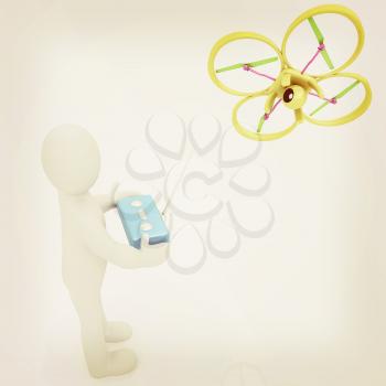 3d man with drone, quadrocopter, with photo camera. 3d render. 3D render