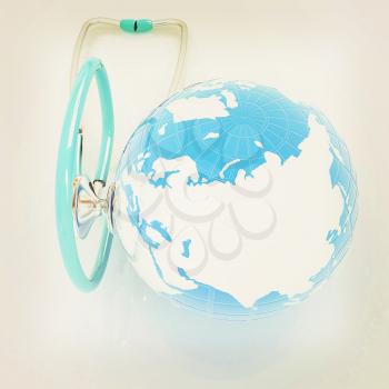 stethoscope and globe.3d illustration