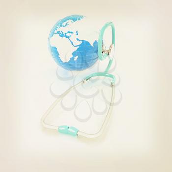 Stethoscope and Earth.3d illustration