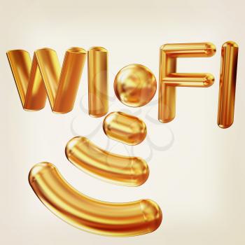 Gold wifi iconl. 3d illustration