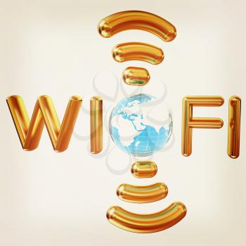 Gold wifi icon for new year holidays. 3d illustration