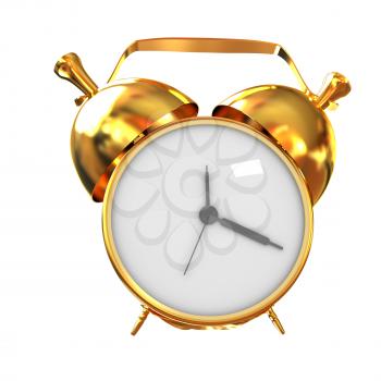 Old style of Gold Shiny alarm clock. 3d illustration