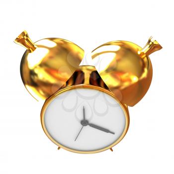 Old style of Gold Shiny alarm clock. 3d illustration