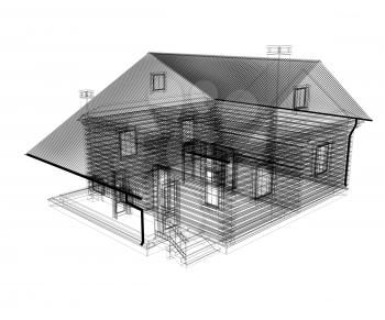 line drawing of house. 3d illustration