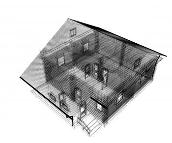 line drawing of house. 3d illustration