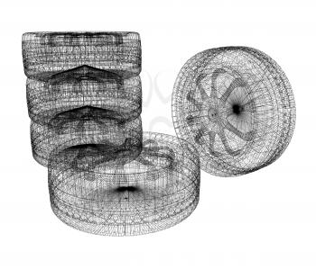 computer drawing of car wheel. 3d illustration