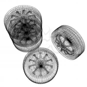 computer drawing of car wheel. Top view. 3d illustration
