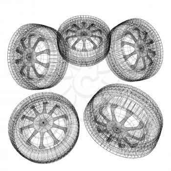 computer drawing of car wheel. Top view. 3d illustration