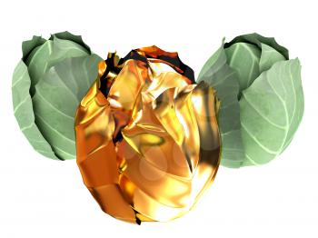 green cabbage and gold cabbage isolated on white background. 3d illustration