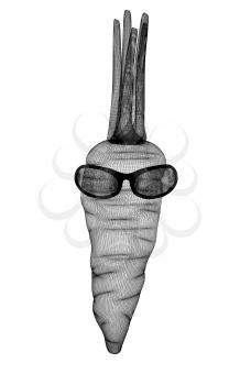 carrot with sun glass and headphones front face on a white background. 3D illustration