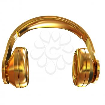 Gold headphones icon on a white background. 3D illustration