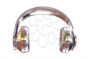 Chrome headphones icon on a white background. 3D illustration