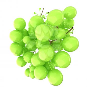 Healthy fruits Green wine grapes isolated white background. Bunch of grapes ready to eat. 3d illustration