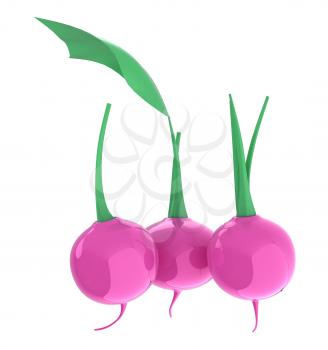 Small garden radish isolated on white background. 3d illustration
