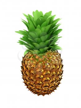Pineapple in gold isolated on white background. 3d illustration