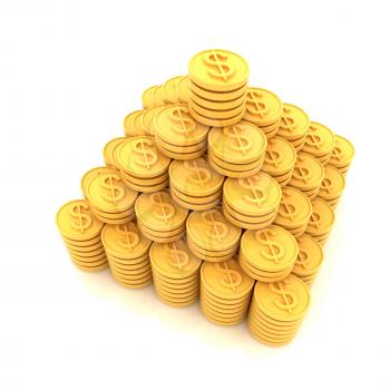 pyramid from the golden coins. 3d illustration