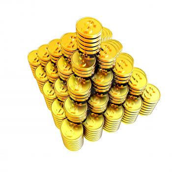 pyramid from the golden coins. 3d illustration