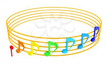 Various music notes on stave. Colorfull 3d. 3D illustration