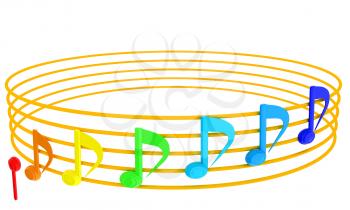 Various music notes on stave. Colorfull 3d. 3D illustration