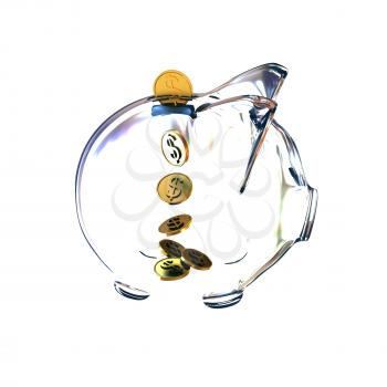 glass piggy bank with golden coins. 3d illustration