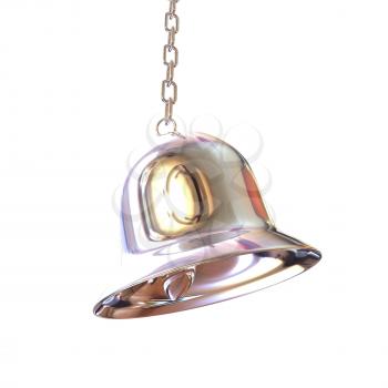 Shiny metal bell isolated on white background. 3d illustration