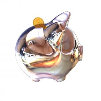 Piggy in Chrome Symbol for Financial Concepts. 3d illustration