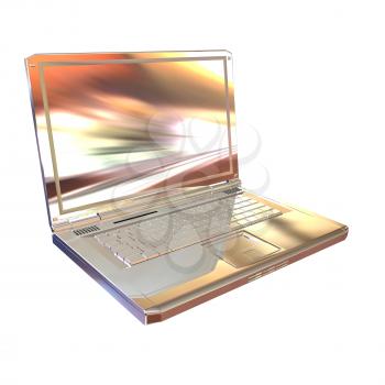 Chrome, metallic laptop isolated on white background. 3d illustration