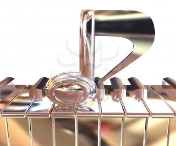 Chrome note on a piano. 3D illustration