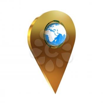 Realistic 3d pointer of map with Earth. Global concept. 3d illustration