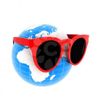 Earth planet with earphones and sunglasses. 3d illustration