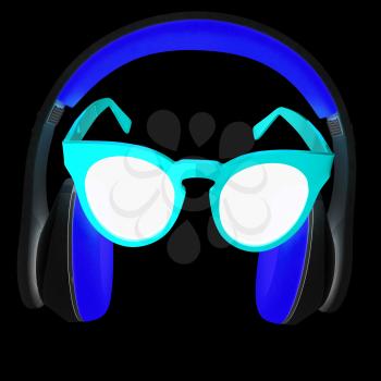 Sunglasses and headphone for your face. 3d illustration