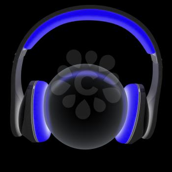 Headphones with metal ball. 3d illustration