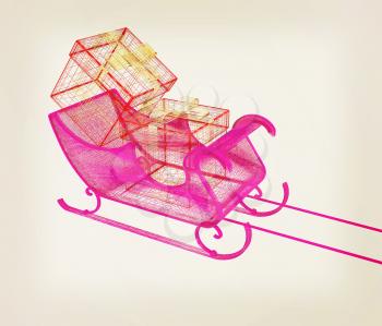 Concept of Christmas Santa sledge with gifts. 3d illustration. Vintage style