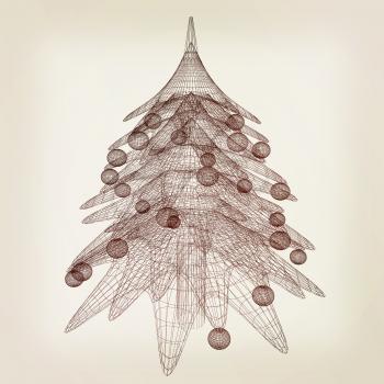 Christmas tree concept. 3d illustration. Vintage style