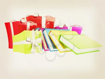 Gifts and books. 3d illustration. Vintage style