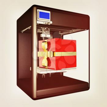 3d printer - gift. Modern technologies. Creating products of the innovative materials. 3d illustration. Vintage style