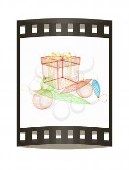 colorful gift box concept. 3d illustration. The film strip.