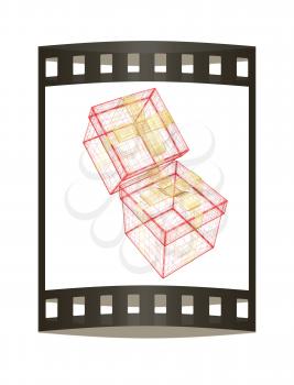 colorful gift box concept. 3d illustration. The film strip.