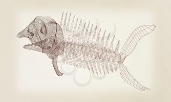 Fish bone icon. 3d illustration. Vintage style