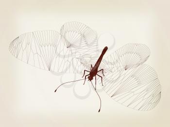 Line butterfly concept. 3d illustration. Vintage style