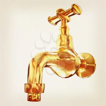Gold water tap. 3d illustration. Vintage style