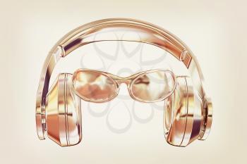 glasses and headphones. 3d illustration. Vintage style